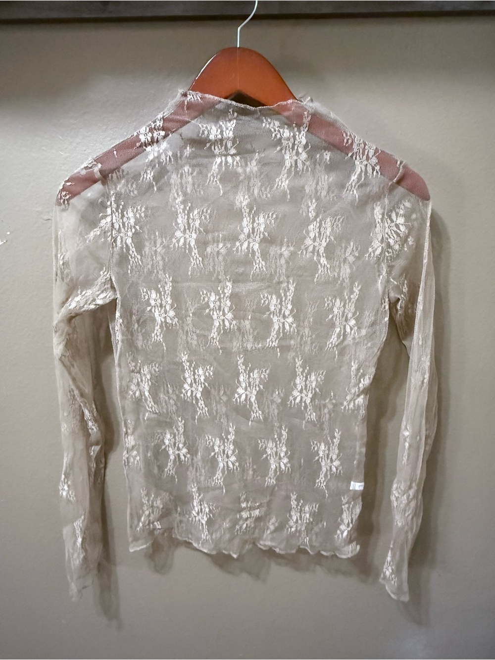 Set of 2 Vintage-Style Floral Lace Mesh Long-Sleeve Tops in Cream and Grey - Picture 1 of 6